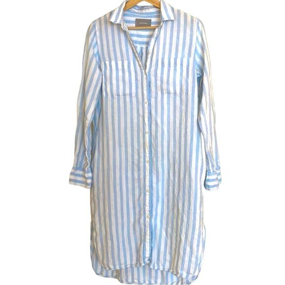 Everlane Linen Dress Blue & White Striped Collared Shirt Dress Size 00 - Picture 7 of 10